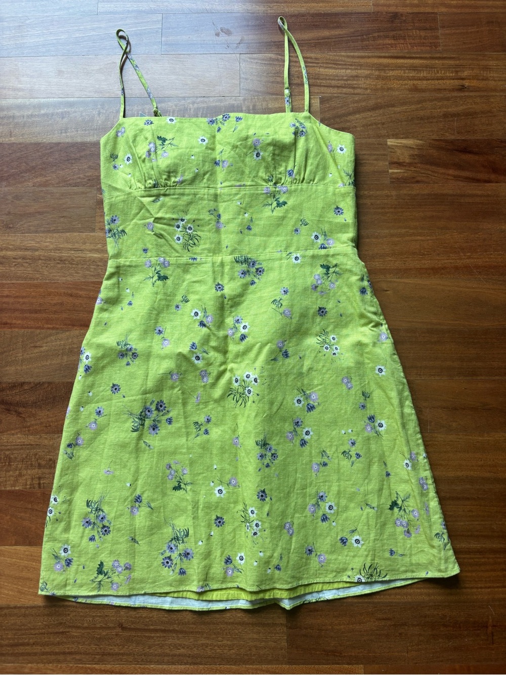 Aritzia Sunday Best Lime Green Floral Spaghetti-Strap Mini Dress NWT